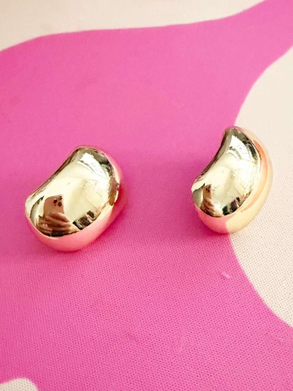 Gold Tone Pierced Earrings Rounded Corner Long Square Shape